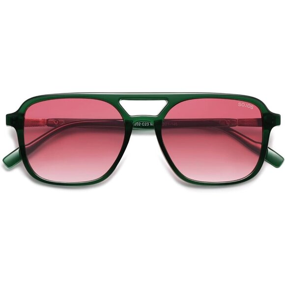 Women\'s Green Pink Trendy Rectangle Retro Aviator Sunglasses Elegant Frame main image 5